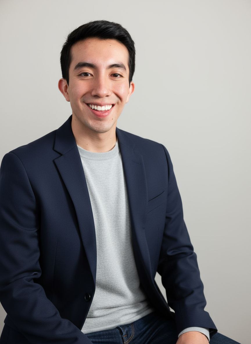 Hombre sentado de manera profesional en un estudio fotografico